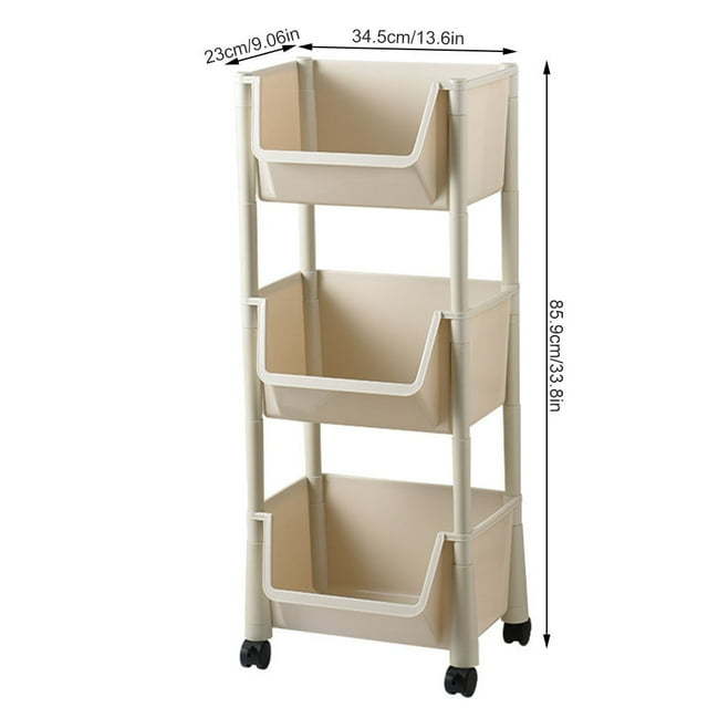 Étagère de Rangement de Cuisine avec Roues Chariot Mobile Multifonction Chariot Rangement à Étages Organisateur de Lessive à Étages, Beige, 3 Niveaux