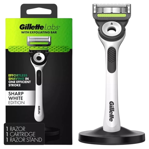 Gillette Labs Sharp White Edition Exfoliating Bar Razor with Refill + Stand