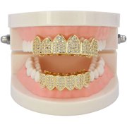 18K Gold Plated Macro Pave CZ Iced-Out Grillz with Extra Molding Bars Included