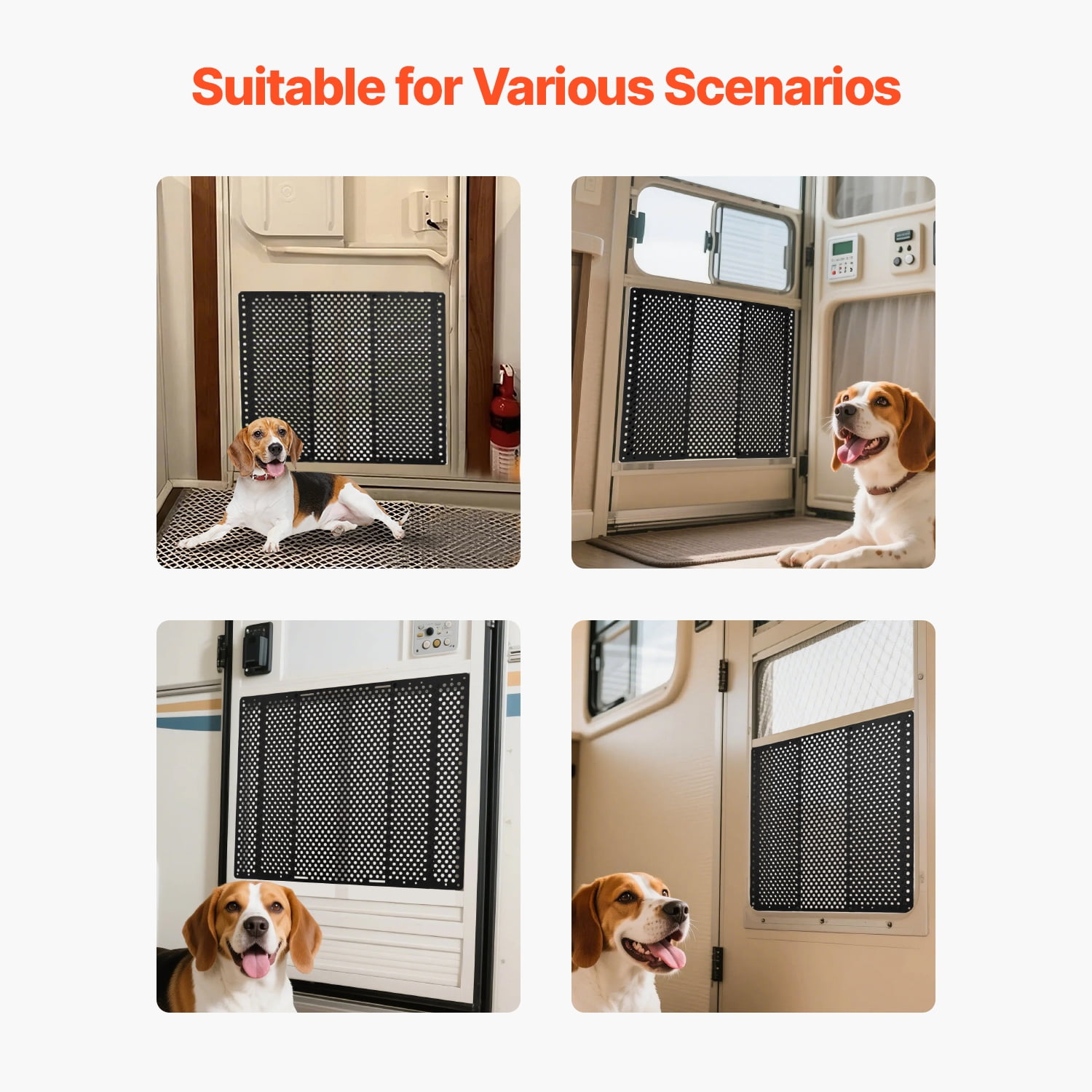 KFFKFF Adjustable RV Screen Door Protector, Fits 22 to 31.5 Inches, Durable Iron Door Grille with Honeycomb Design, Easy Installation, Breathable Entry Guard for Pet Safety, Black