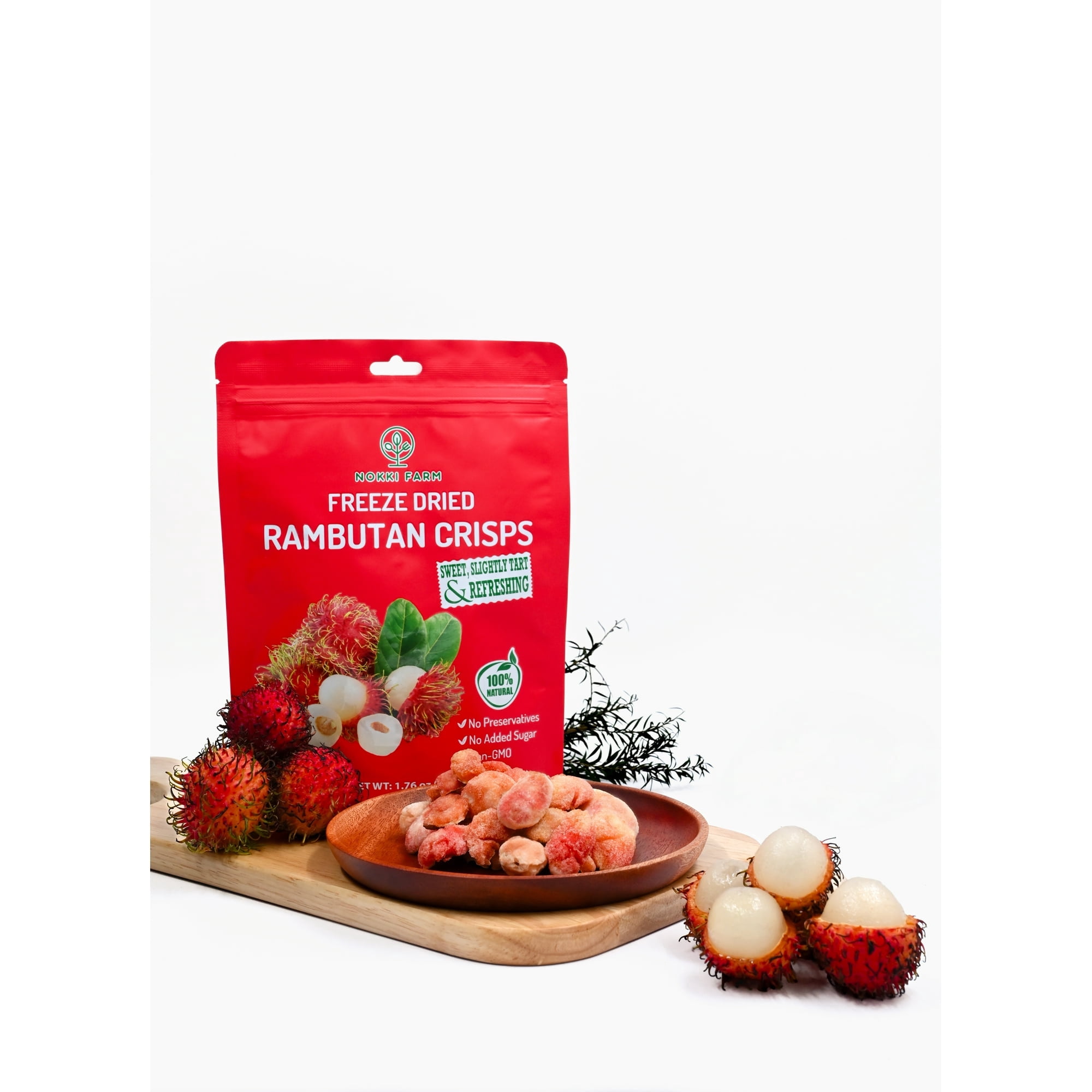 NOKKI FARM Freeze Dried Rambutan Crisps - Healthy & Exotic Tropical Superfood Snacks, No Added Sugar or Preservatives, Kid-Approved, Shelf-Stable & Portable for On-The-Go Snacking, 1.76oz (Pack of 3)