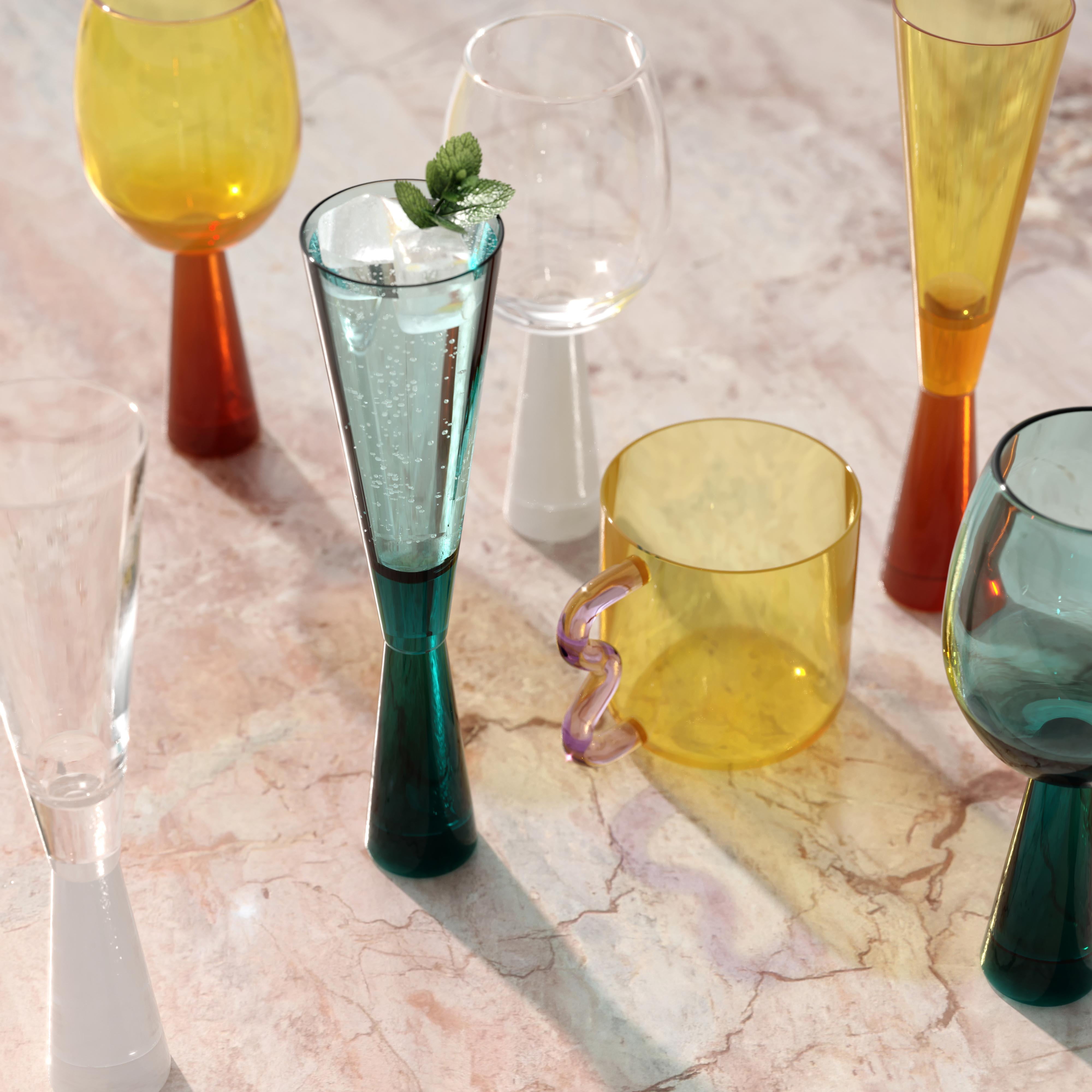 Flute Green Champagne Glasses - Set of 4
