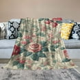 thumbnail image 2 of EastSmooth  Antique Rose - Classic Traditional Floral - 100% Cotton Quilted Throw Blanket, Blue, 2 of 6