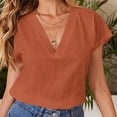 thumbnail image 2 of Outfmvch Linen Shirts Women Loose Fit Cotton Blouses Button Down Shirts for Women V Neck Tops Outfits Cotton Linen Embroidered Tops Collared Roll Up Coffee M, 2 of 4
