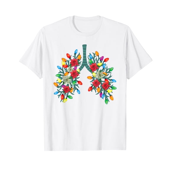 Respiratory Therapy Lung Christmas Light Therapist Funny RN T-Shirt White Tee