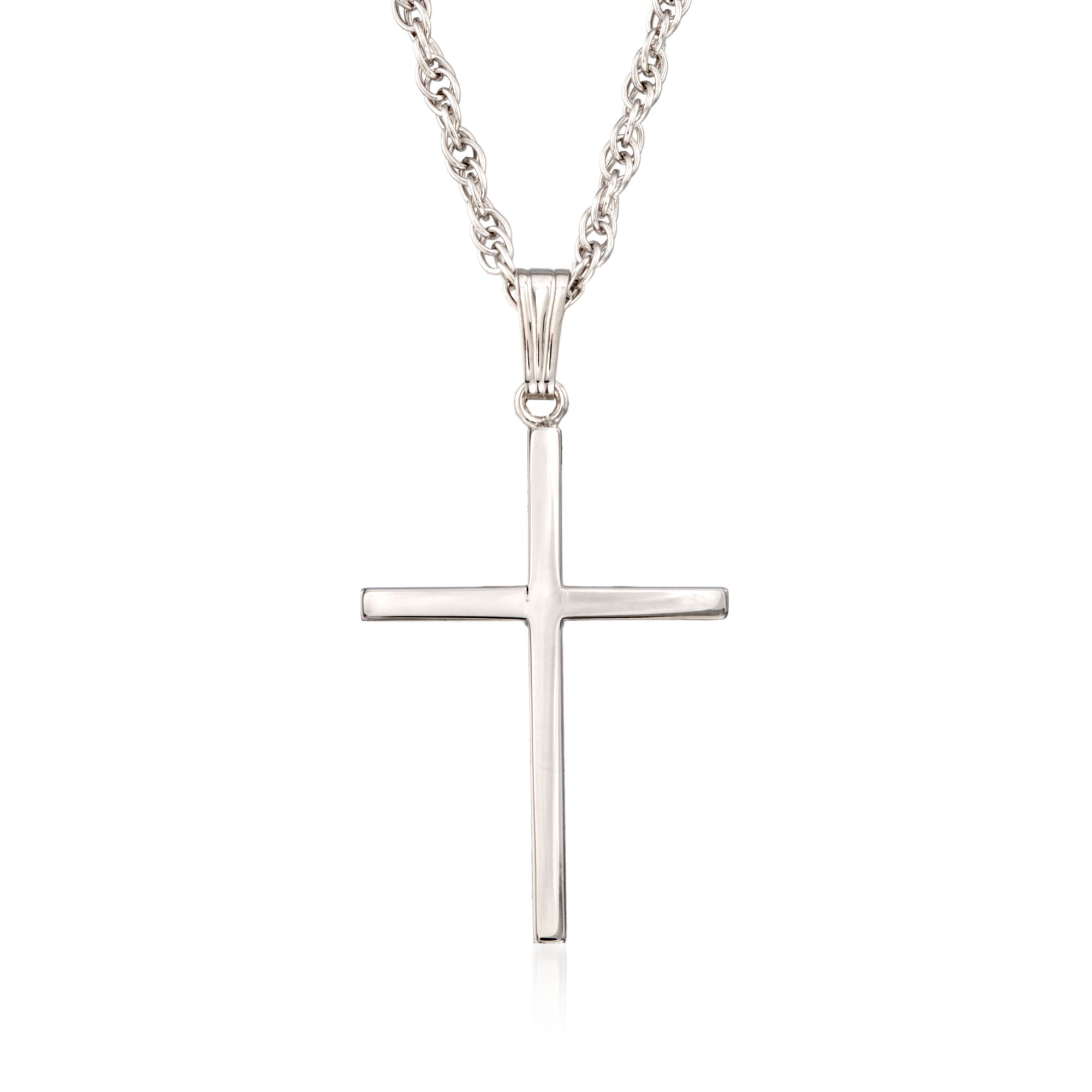 Mens Sterling Silver Large Crucifix Pendant On A Black Leather Cord Necklace