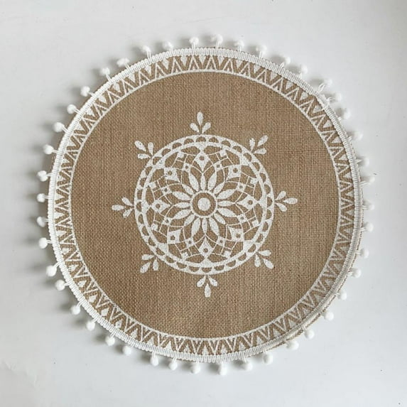 1Pcs Creative Jute Placemats Photo Prop Decoration Table Placemat Resistant Heat Non-Slip Home Linen Fabric Washable Bowl Cup Mat, 15×15 Inches