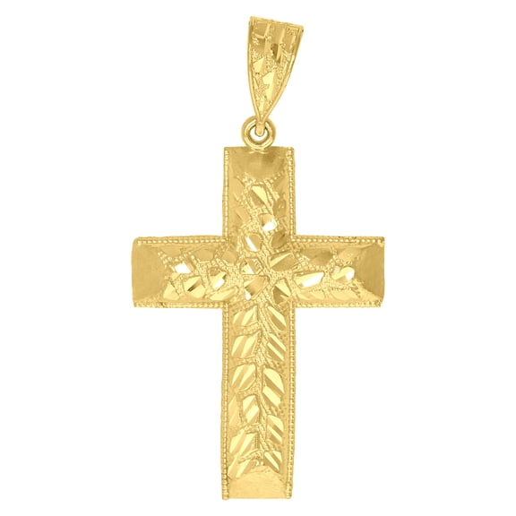 10k 10Kt Yellow Gold Diamond-Cut Mens Nugget Cross Religious Charm Pendant