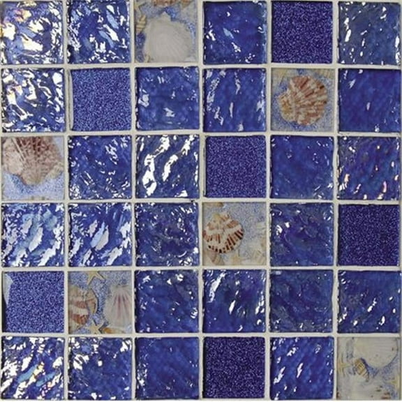 Intrend Tile 2 x 2 Rhapsody In Blue Glass Square Ocean Blue And Sea Shell Color - Mixed
