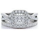 thumbnail image 3 of JeenMata Anillo de Bodas con Diamante Cuadrado, Doble Halo, Banda Retorcida, Inspiración Vintage, Pavé, Engastado en Oro Blanco de 10 K, 3 of 6