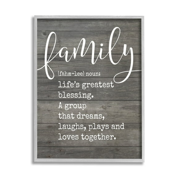 Stupell Industries Family Definition Planked Graphic Art Gray Framed Art Print Wall Art, 24x30, by Lettered and Lined