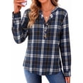 thumbnail image 2 of Fantaslook Womens Plaid Shirts Flannel Button Down Shirts Business Casual Long Sleeve Tops Dressy V Neck Blouses, 2 of 9