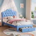 thumbnail image 1 of Twin Velvet Platform Bed with LED Lights & Crystal Button Headboard, 1 of 2