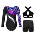 thumbnail image 2 of TiaoBug Kids Girls Gymnastics Leotard Dance Outfits Long Sleeve Rhinestone Bodysuit with Crop Top Short Starry Sky Black 10, 2 of 3