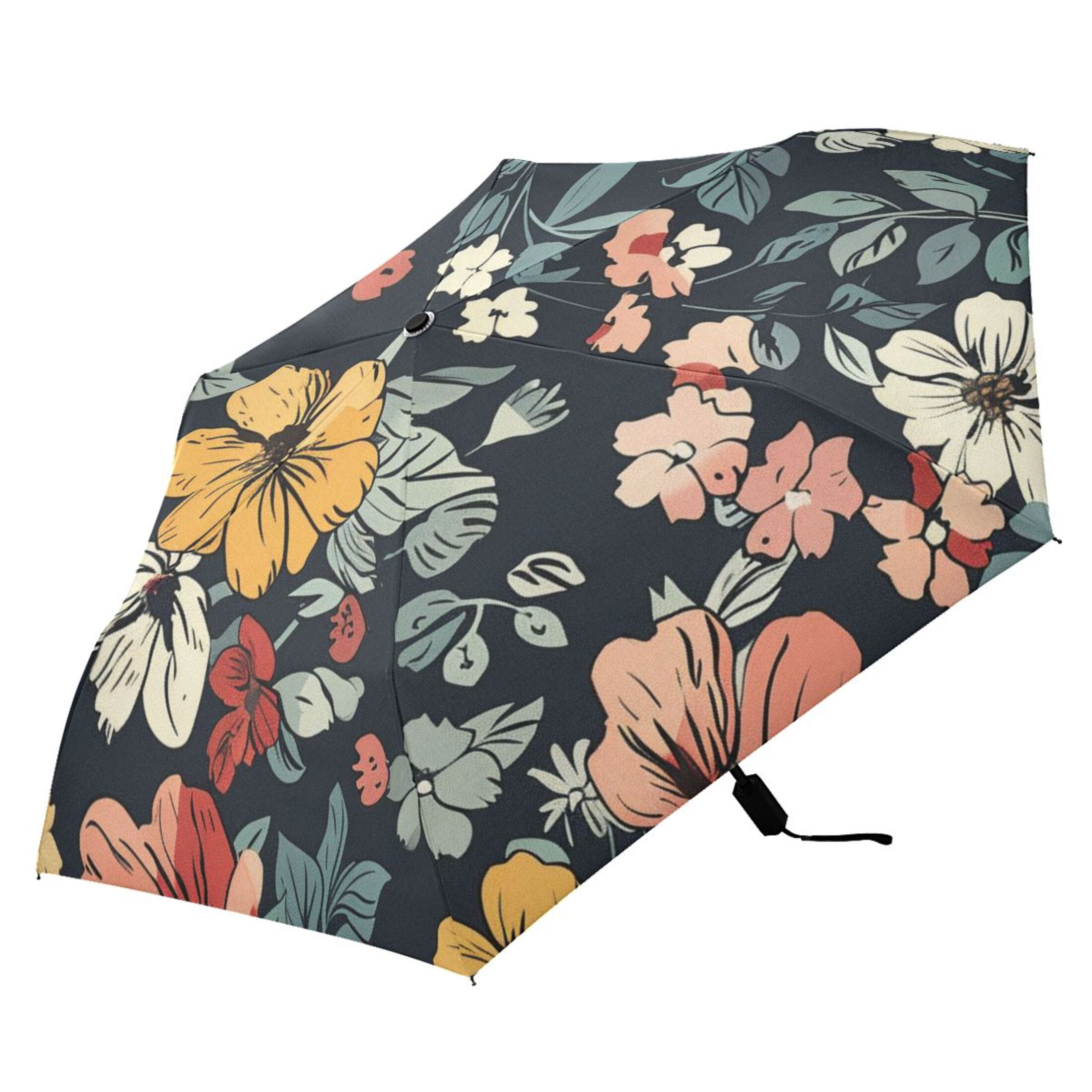 ALAZA Ethnic Flowers Paint UPF 50+ Compact Folding Umbrella for Rain Travel Umbrella Packable