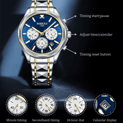 NIBOSI Chronograph Watches for Men Casual Classic Dial Outdoor Watch Silver Black Tone Stainless Steel Waterproof Mens Watch