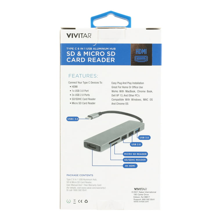 Vivitar Multi-Port USB Hub with SD, Micro SD and Compact Flash Card Reader