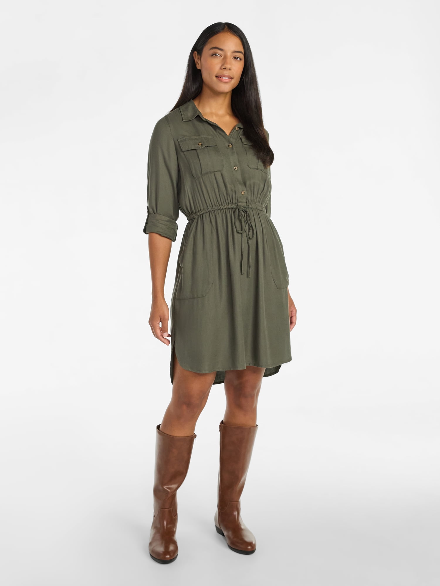 Time and Tru Women’s Soft Chambray Utility Shirt Dress, Sizes XS-XXXL