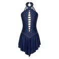 thumbnail image 2 of Aislor Women Halter Neck Gymnastics Leotard Sleeveless Ballet Dance Dress Performance Costume Navy Blue XXL, 2 of 7