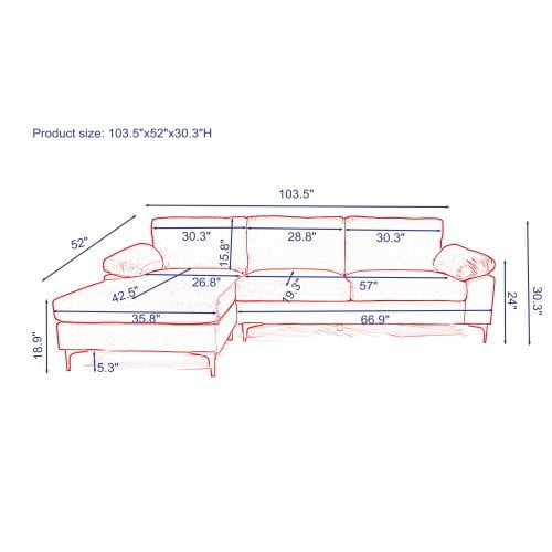 Left Hand Facing Chaise 103 5 Sofa Couch For Small Space Shaped Sectional Velvet Sofa For Living Room Modern Futon Sofa With Metal Legs Walmart Com Walmart Com