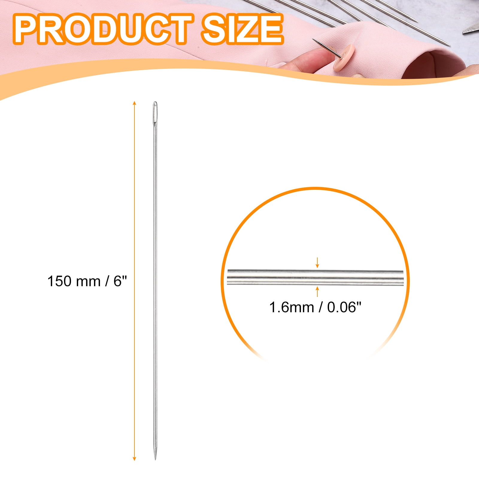 Uxcell 100 Pcs Sewing Needles 0.06 x 6 Inch Stainless Steel Big Eye Embroidery Thread Beading Leather Needle Upholstery Hand Sewing Awl for Art Craft Stitching Home Repair, Silver