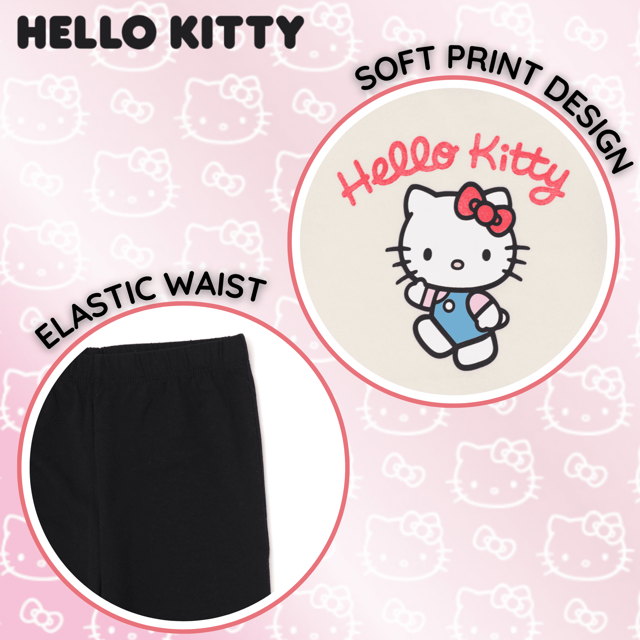 Hello Kitty Fleece Pullover Peplum Sweatshirt and Ribbed Flare Leggings Outfit Set Toddler to Big Kid