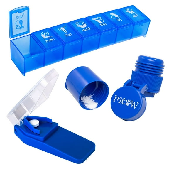Ezy Dose Weekly Cat Bundle (7-Day) Daily Pill Organizer, Crusher and Cutter