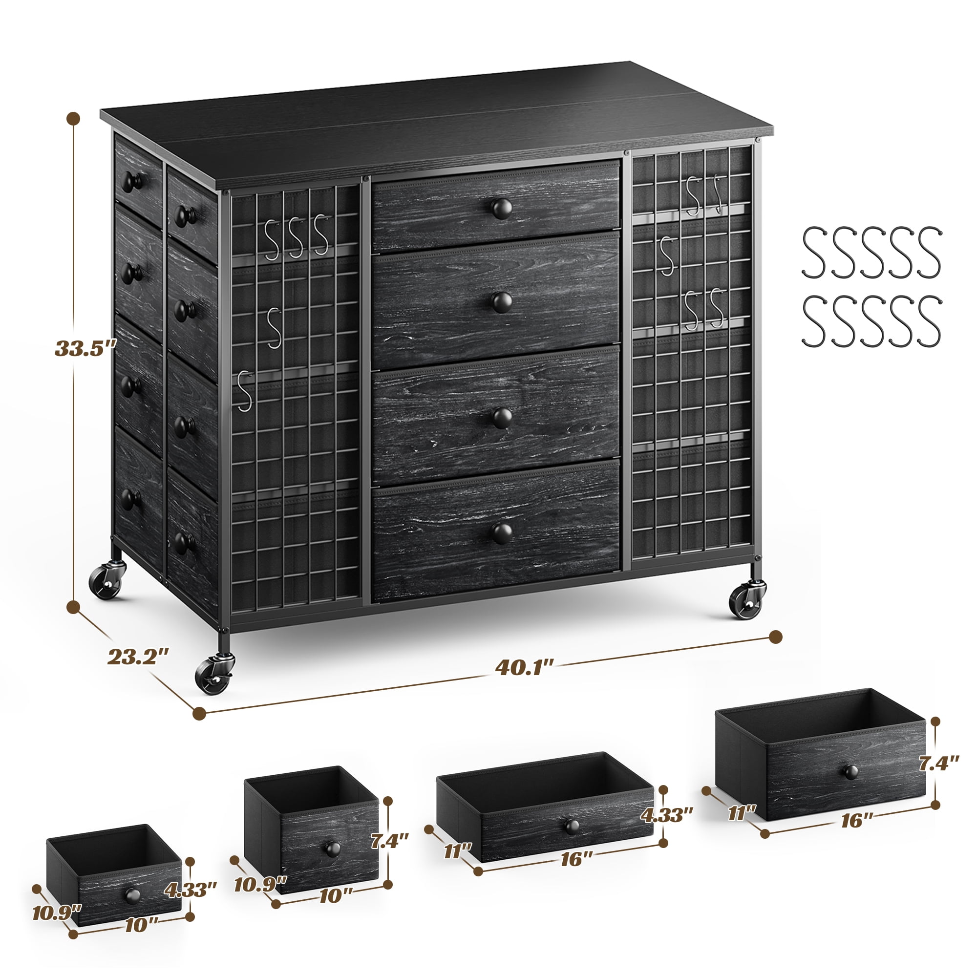 EnHomee 24 Drawers Dressers for Bedroom Closet Dresser Fabric Drawers with Wheels,Black