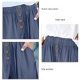 thumbnail image 4 of Pantalones cortos casuales de verano cómodos para mujer, cintura alta elástica, botón frontal, pantalones cortos de pierna ancha con bolsillos laterales, 4 of 6