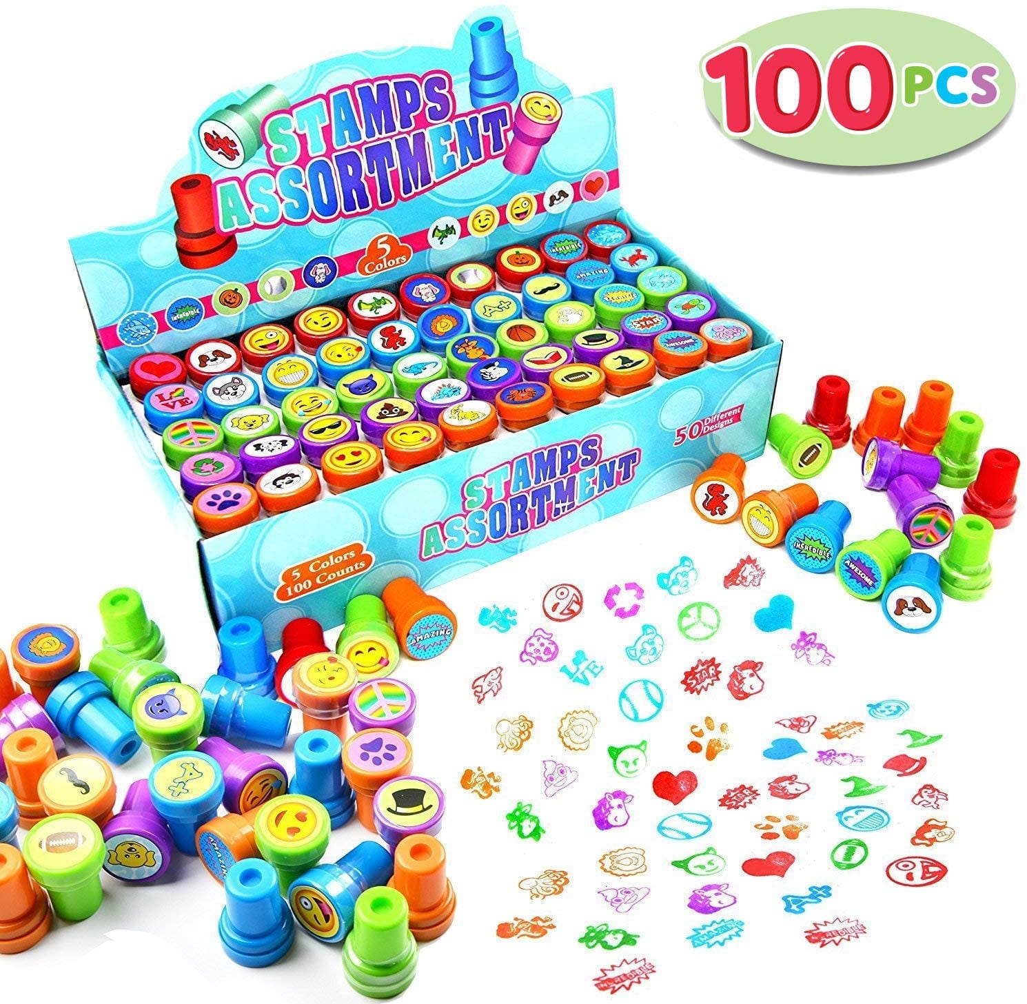 100 Pieces Assorted Stamps for Kids Selfink Stamps (50 DIFFERENT