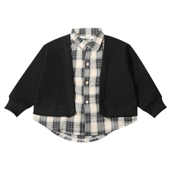 GiLiling Toddler Boys Plaid Crewneck Sweatshirt, Thin Long Sleeve Shirt, Lapel V Neck Button Down Pullover, Fashion Casual Tops for Kids Street Daily Outfits