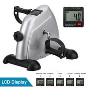Mini Exercise Bike, Under Desk Bike Pedal Exerciser porable Foot Cycle Arm & Leg Peddler Machine with LCD Screen Displays,Silver