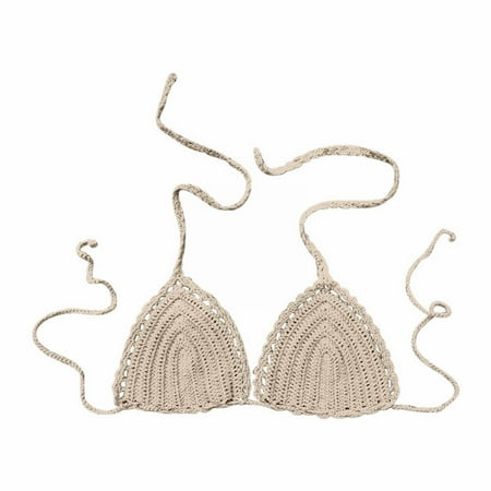 Dyfzdhu Bikini Tops for Women Halter Strappy Summer Solid Color Hand Crochet Swimsuit Euramerican Top Beachwear