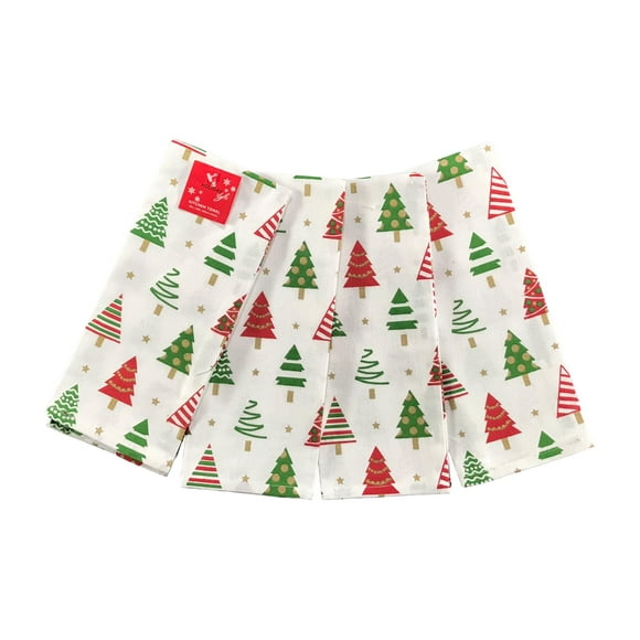 Serafina Home Holiday Kitchen Towel Set: Red Green Gold Decorated Printed Trees on Natural Cotton Fibers