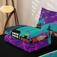 thumbnail image 5 of Erosebridal Neon Spider Web City Zipper Queen Comforter Set with Fitted Sheet and 2 Pillowcases for Boys Girl, Teal Purple Halloween Cartoon Town Zipper Bedding Set, Black Reversible, 4pcs, 5 of 7
