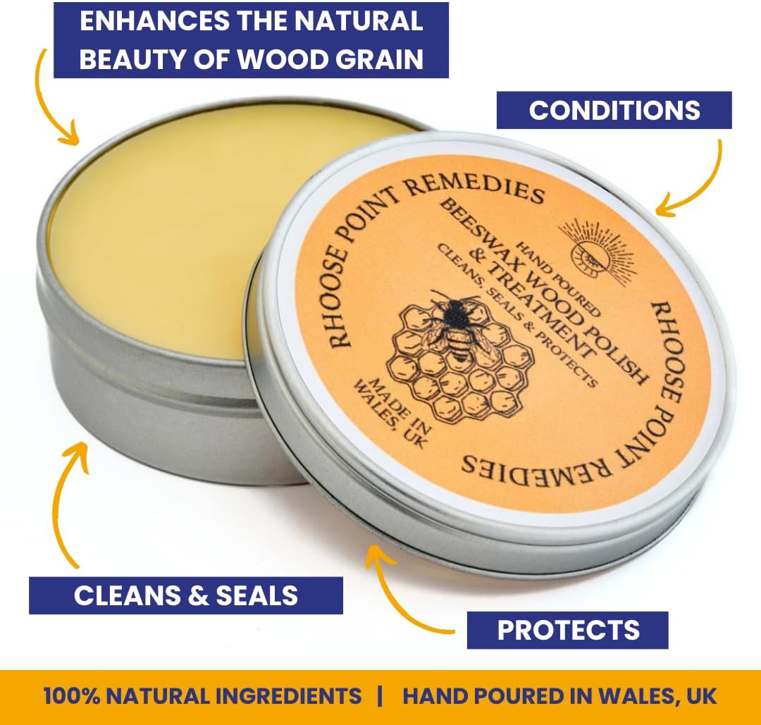 Premium Food-Safe Beeswax Wood Polish & Furniture Wax – Hand Poured Wood Conditioner | Eco-Friendly & Non-Toxic | Protects & Restores All Wood: Furniture, Toys, Cutting Boards, Ornaments (3.5 Fl Oz)
