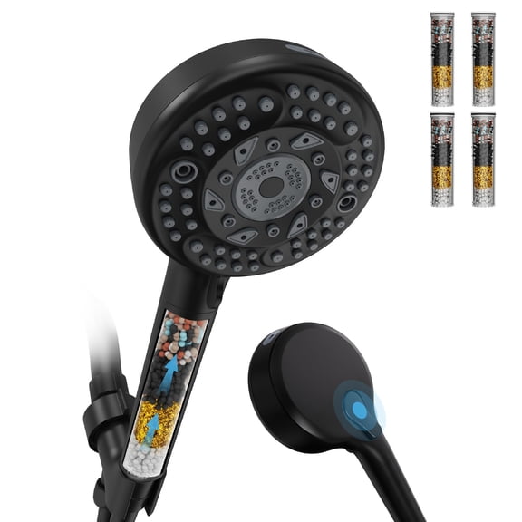 EMBATHER 9-Spray Filtered Handheld Shower Head, High Pressure Shower Head for Hard Water, Chlorine Removal, Includes 4 Filters, Matte Black