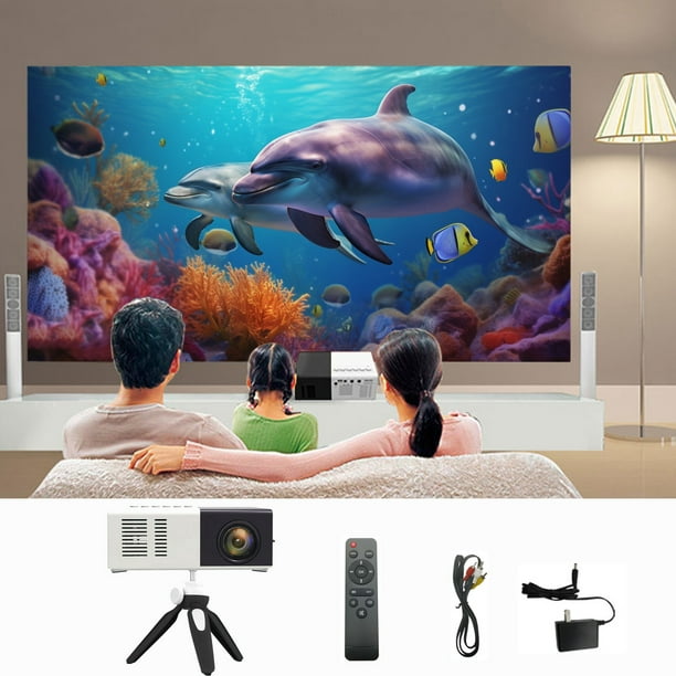 Miniproyector LED portátil de alta definición para el hogar, máquina de regalo para padres e hijos, compatible con decodificación de 1080p, compatible con transferencia de disco, tarjeta y cable.