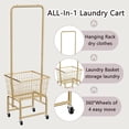 thumbnail image 4 of Rolling Laundry Cart with Wheels, Hamper Basket Organizer with Hanging Rack and Wire Storage Shelf, 4 of 10