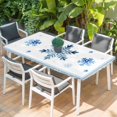 thumbnail image 2 of Navy Blue Snowflake Table Cloths for 6 Foot Rectangle Tables, Christmas Winter Vintage White Stripes Patio Waterproof Elastic Fitted Tablecloths, Washable Rectangular Table Cover for Camping, 2 of 8