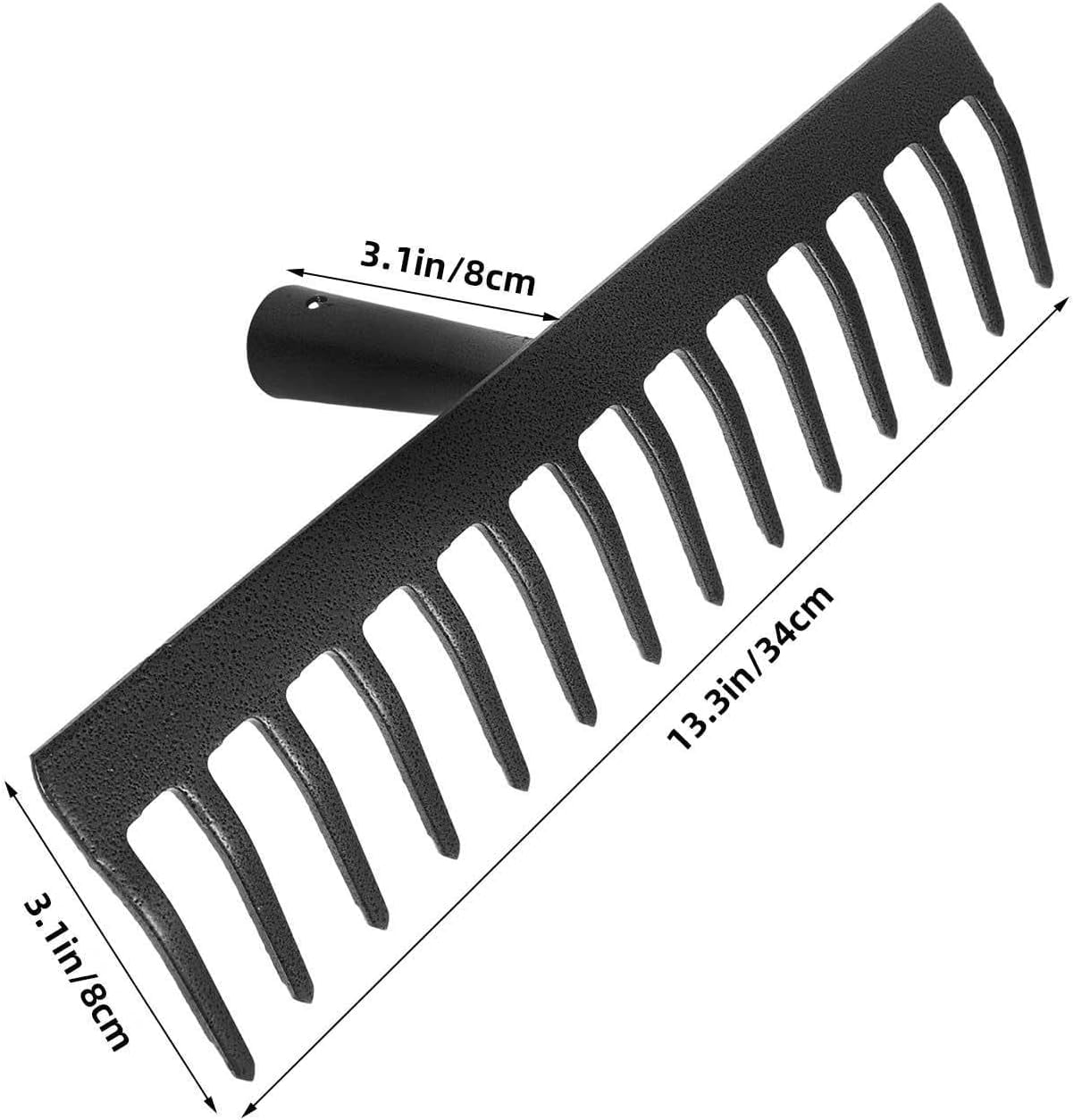 14-tooth steel garden rake head, heavy-duty metal rake alternative for lawn and leaf cleaning, sturdy gardening tool for soil loosening and yard maintenance random style