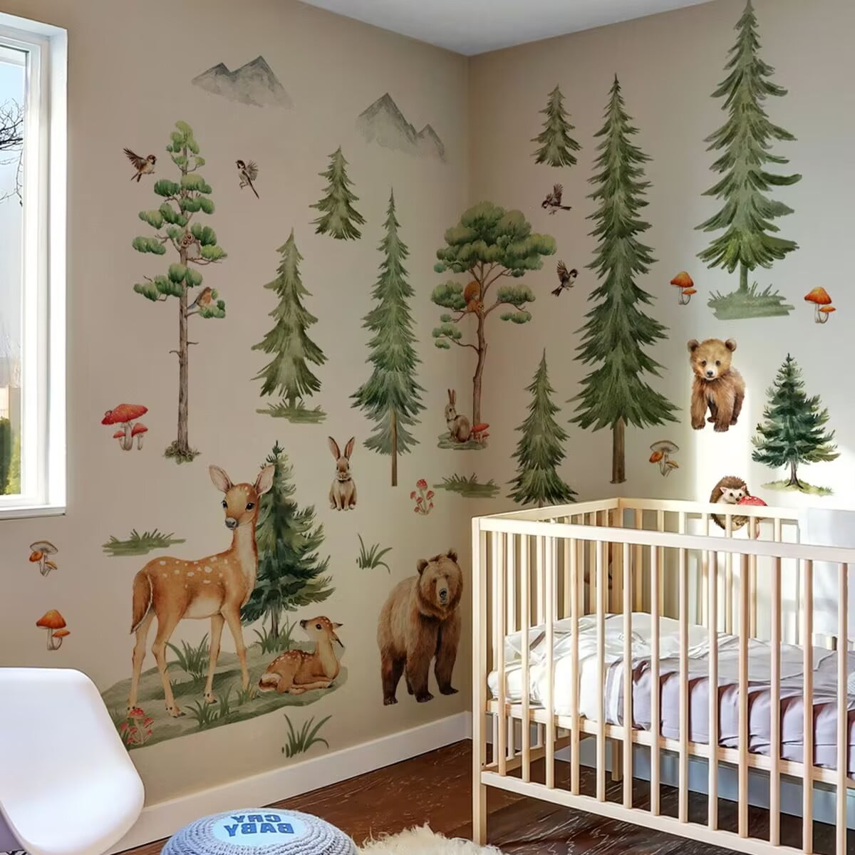 Mountain Tree owl Wall Decals bear Wall Stickers Large Pine Tree Forest Animal Fox Wall Stickers Deer Wall Stickers Removable Peel and Stick Wall Art Decals for Kids Room Classroom Nursery Bedroom Pl