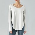 thumbnail image 2 of tarylea Yoga Tops for Women Scoop Neck U Shaped Hem Tops Long Sleeve Solid Color Pullover Casual Loose Athletic Shirts, 2 of 6