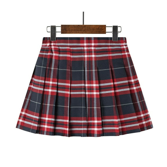 HOMADLES Girl's Pleated Hem Skirt, Girls Skirt Plaid Print A-line Skirts with Lining Elastic Waist Stretch Soft Skirt School Uniform Skirt Red 15 T