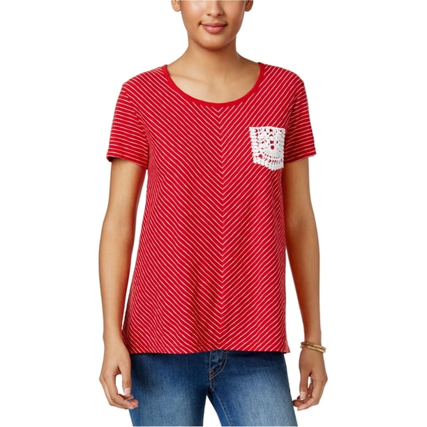 Style & Co. Camiseta básica con ojales de encaje para mujer, rojo, grande