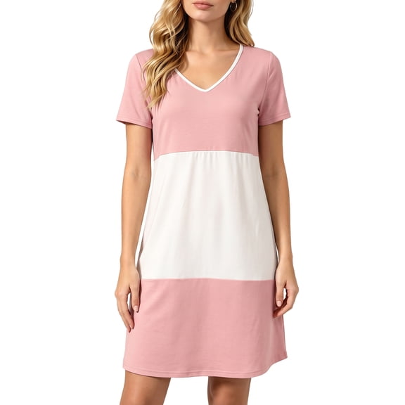 Mecto Sleepwear Short Sleeve Color Block Cotton, Nightgowns (Women's)