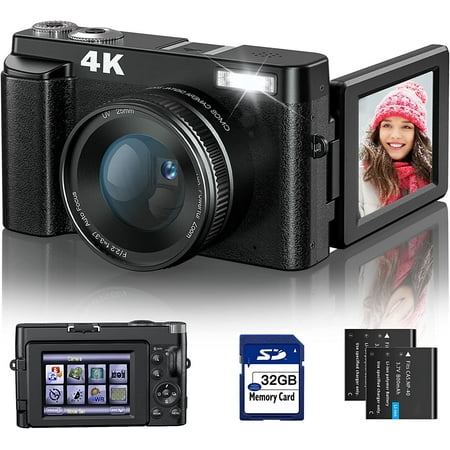4K Digital Camera Autofocus & Anti-Shake 48MP Vlogging Camera with SD Card, 3" 180° Flip Screen Compact Camera with Flash 16X Digital Zoom Travel Camera