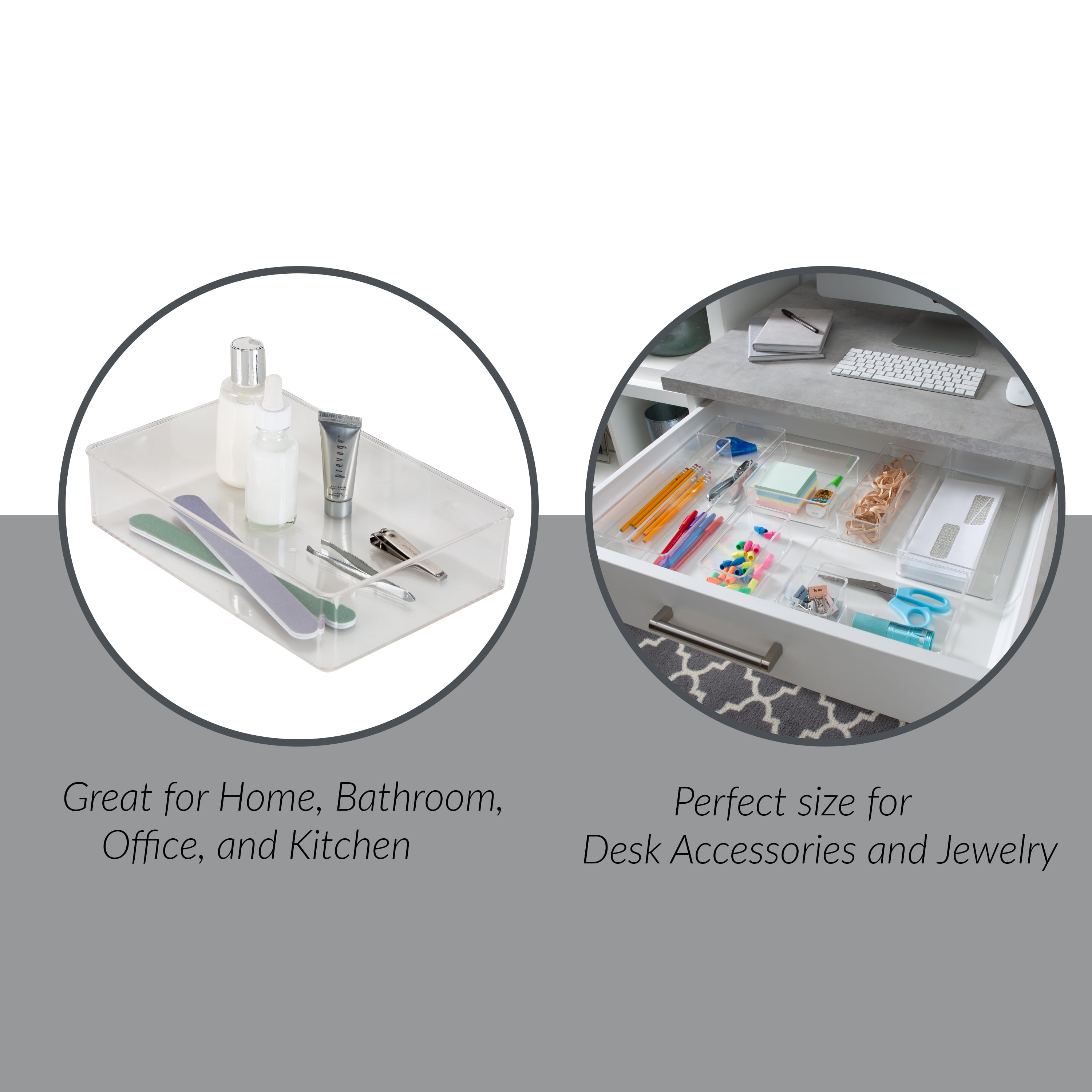 Simplify Small 9" Length x 6" Width Rectangular Drawer Organizer, Clear