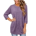 thumbnail image 4 of Neewe Womens Classic Plain Tops 3/4 Sleeve Shirts Round Neck Loose Casual Blouses Long Pullover with Pocket Daily Outfits, 4 of 6