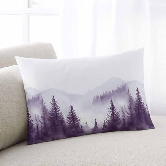 Purple Mist Forest King Size Pillow Cover, Pillowcase Protectors with Zipper, Breathable Decorative Throw Pillow Case Cover, Simple Trees Mountains Landscape Pillow Shams for Couch Sofa 20x36Inch